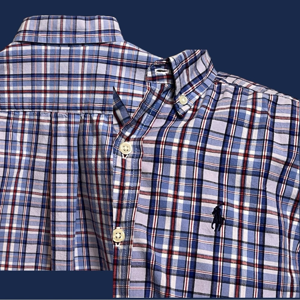 Polo Ralph Lauren button shirt blue plaid boys M (12/14) short sleeve